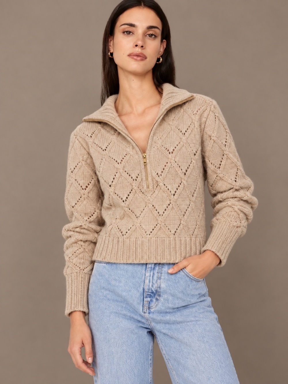 Eleven Six Brooke Baby Alpaca Wool Half Zip Sweater M/L
